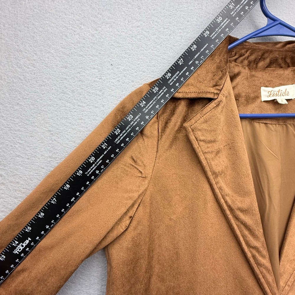 Listicle Faux Suede Long Trench Coat Camel Tan Boho Western Duster Jacket Small - Picture 14 of 14